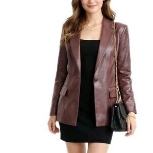 LE LIS Collection Size Small Brown‎ Vegan Faux Leather Long Sleeve Jacket Blazer